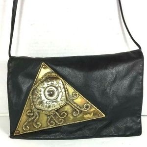 Eye of Horus Vtg Slim Black Faux Leather Crossbody